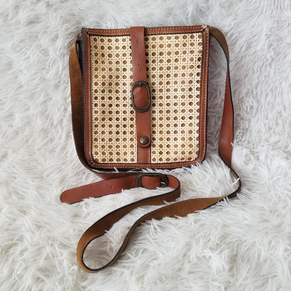 Patricia Nash Leather & Rattan Crossbody Bag
